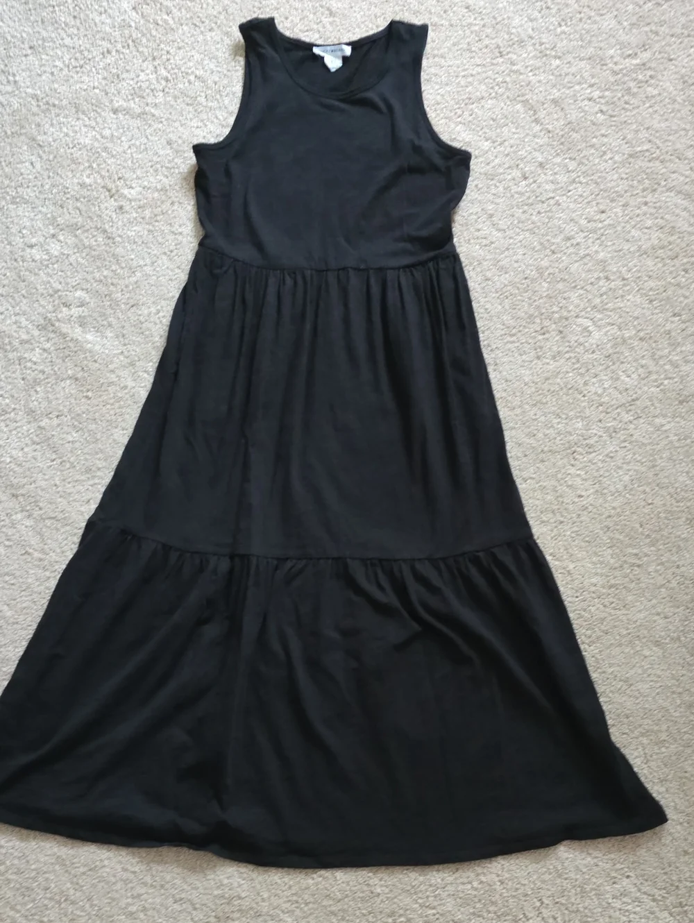 Lucky brand Classic Black Sleeveless Tiered Maxi Dress, small, 100% cotton